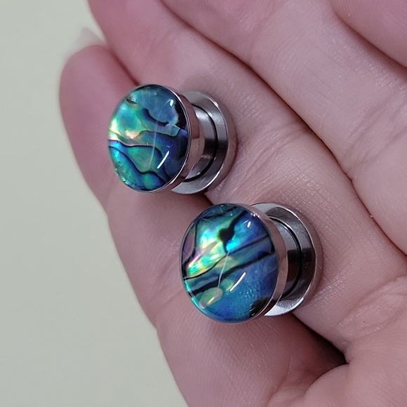 🔥LAST PAIR🔥 Galaxy Mother of Pearl Style Plug Gauges, 10mm, stainless steel - Picture 3 of 8